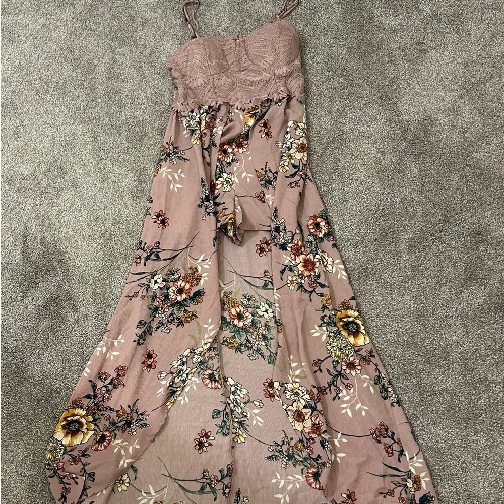 One piece, shorts under flowy over lay